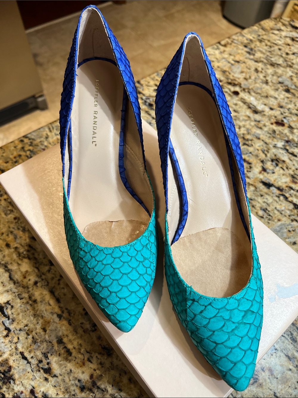 Loeffler Randall Teal and Cobalt Scaled Pointed-Toe Pumps